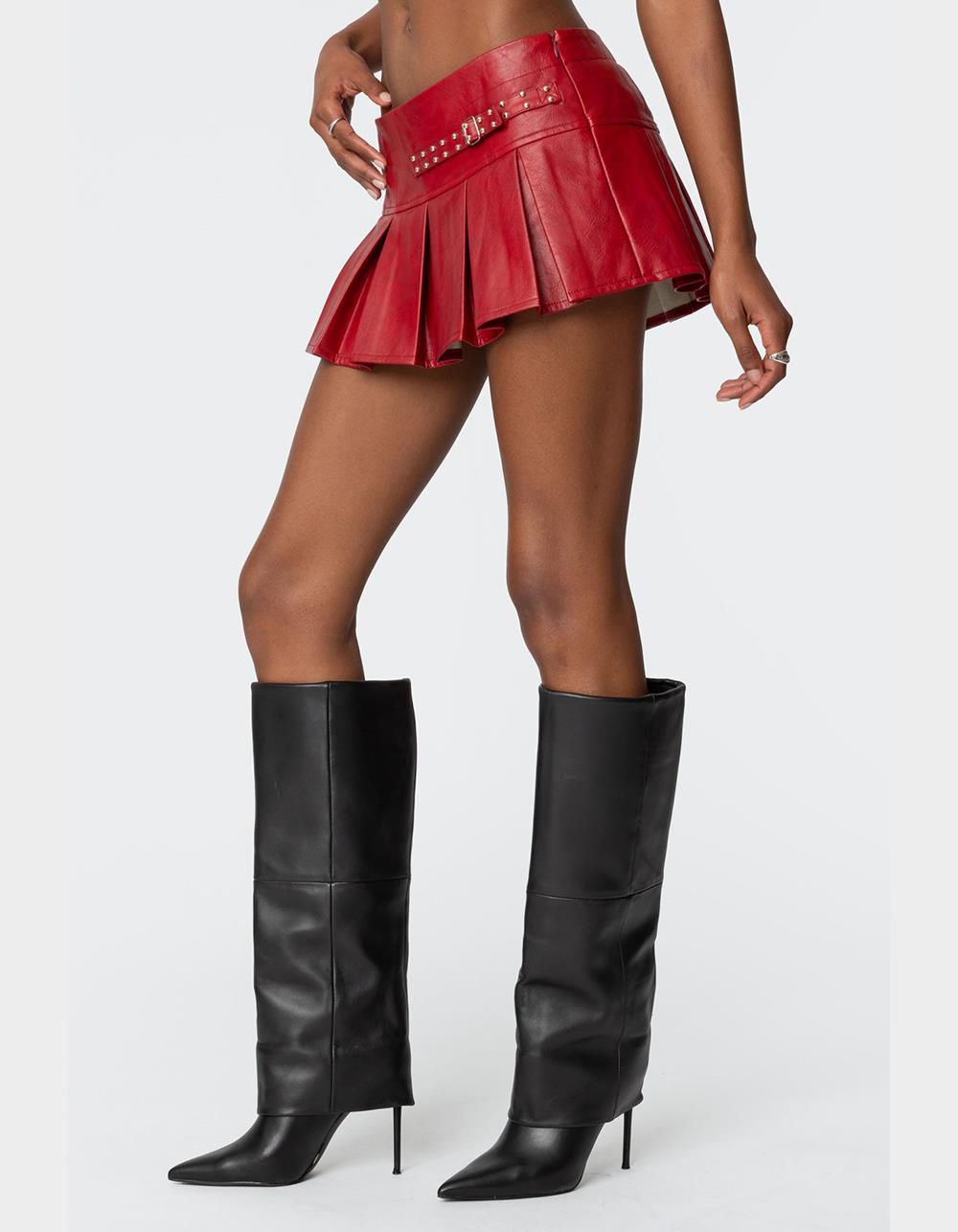 EDIKTED Carmine Faux Leather Pleated Mini Skirt - RED