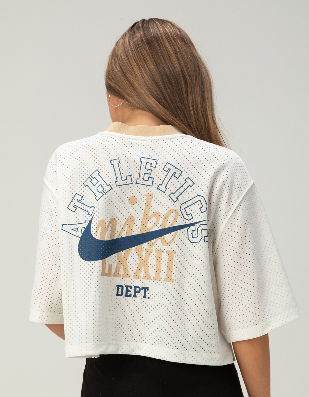 NIKE Womens Crop Mesh Jersey - WHT/KHAKI