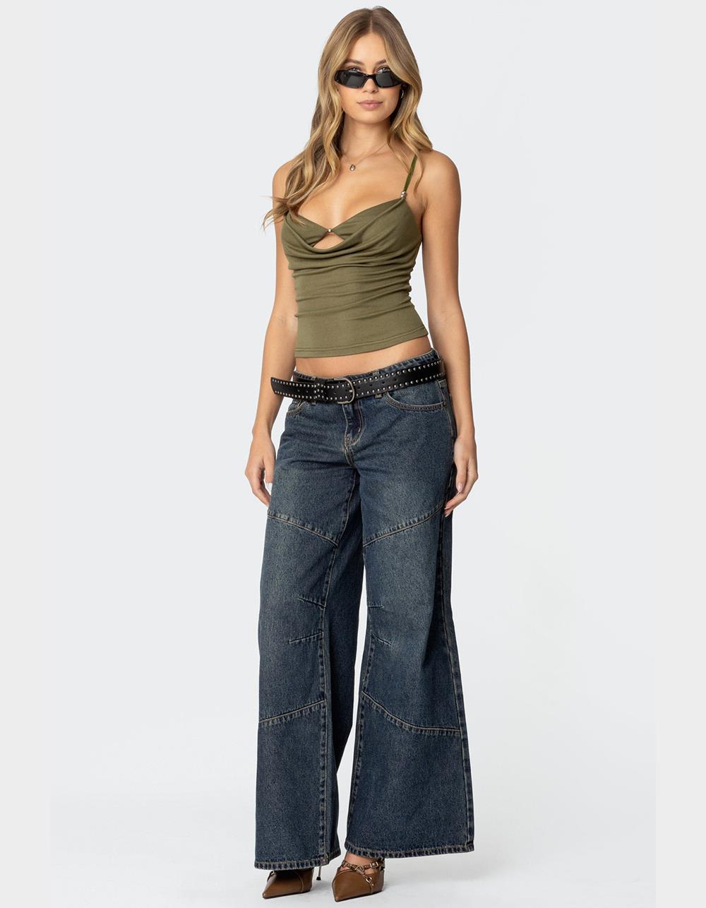 EDIKTED Layered Bra Cowl Neck Top - GREEN