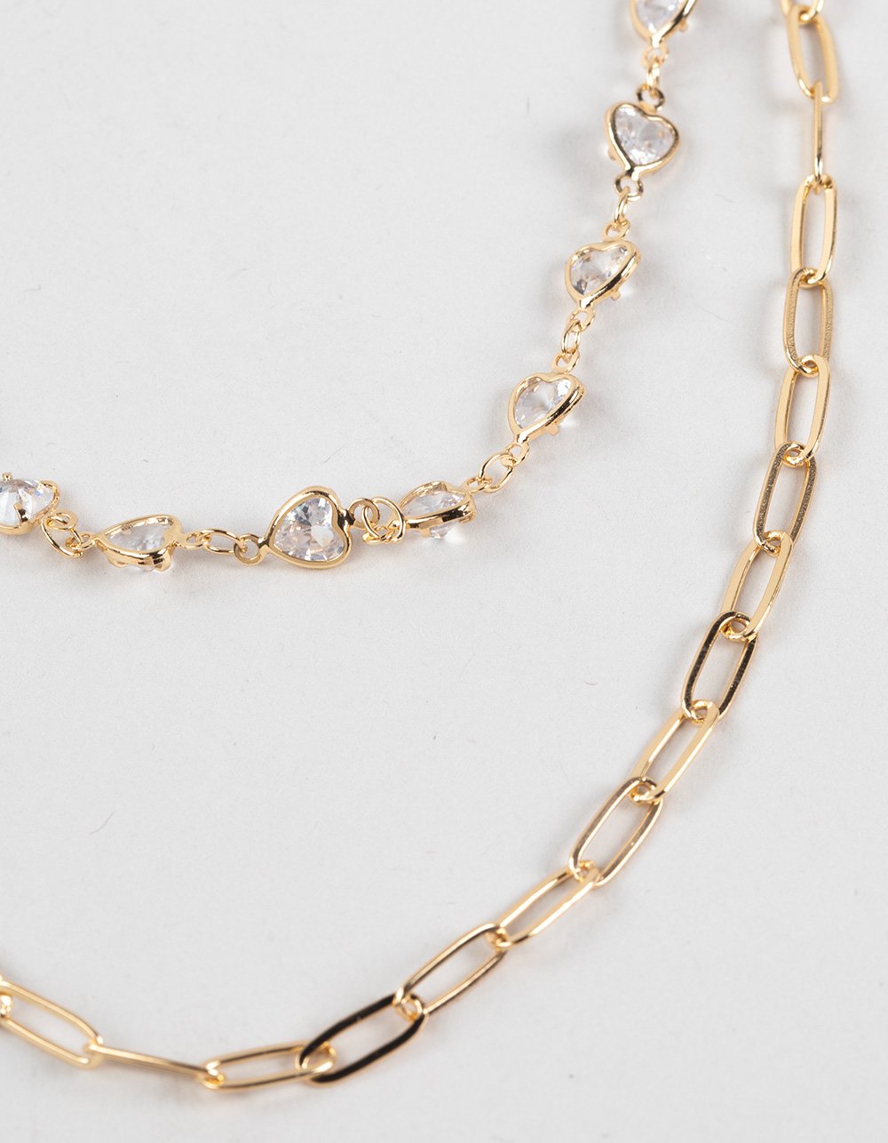 FULL TILT Layered Chain With Heart Stone Necklace - GOLD