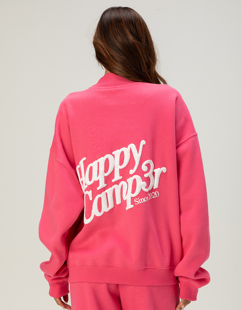 HAPPY CAMP3R Womens Mock Neck Sweatshirt - HOT PINK