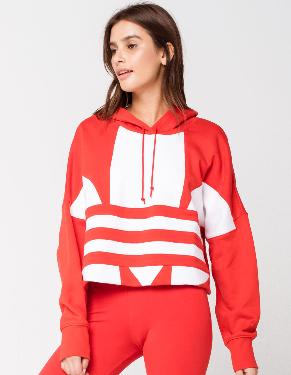 ADIDAS Cropped Large Logo Womens Hoodie - RED/WHITE | Tillys