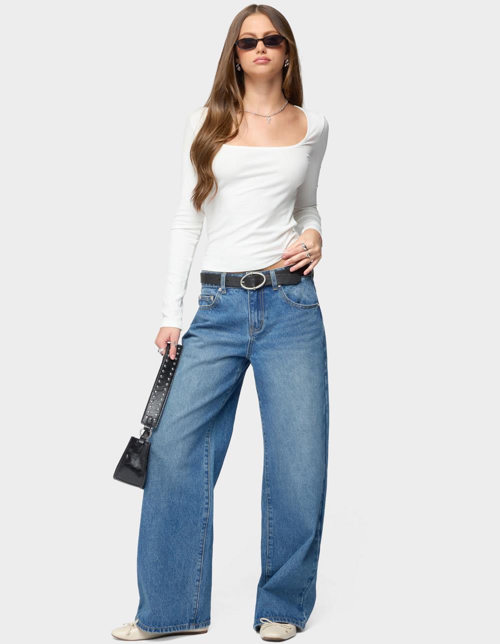 EDIKTED Zandra Square Neck Ribbed Top - WHITE