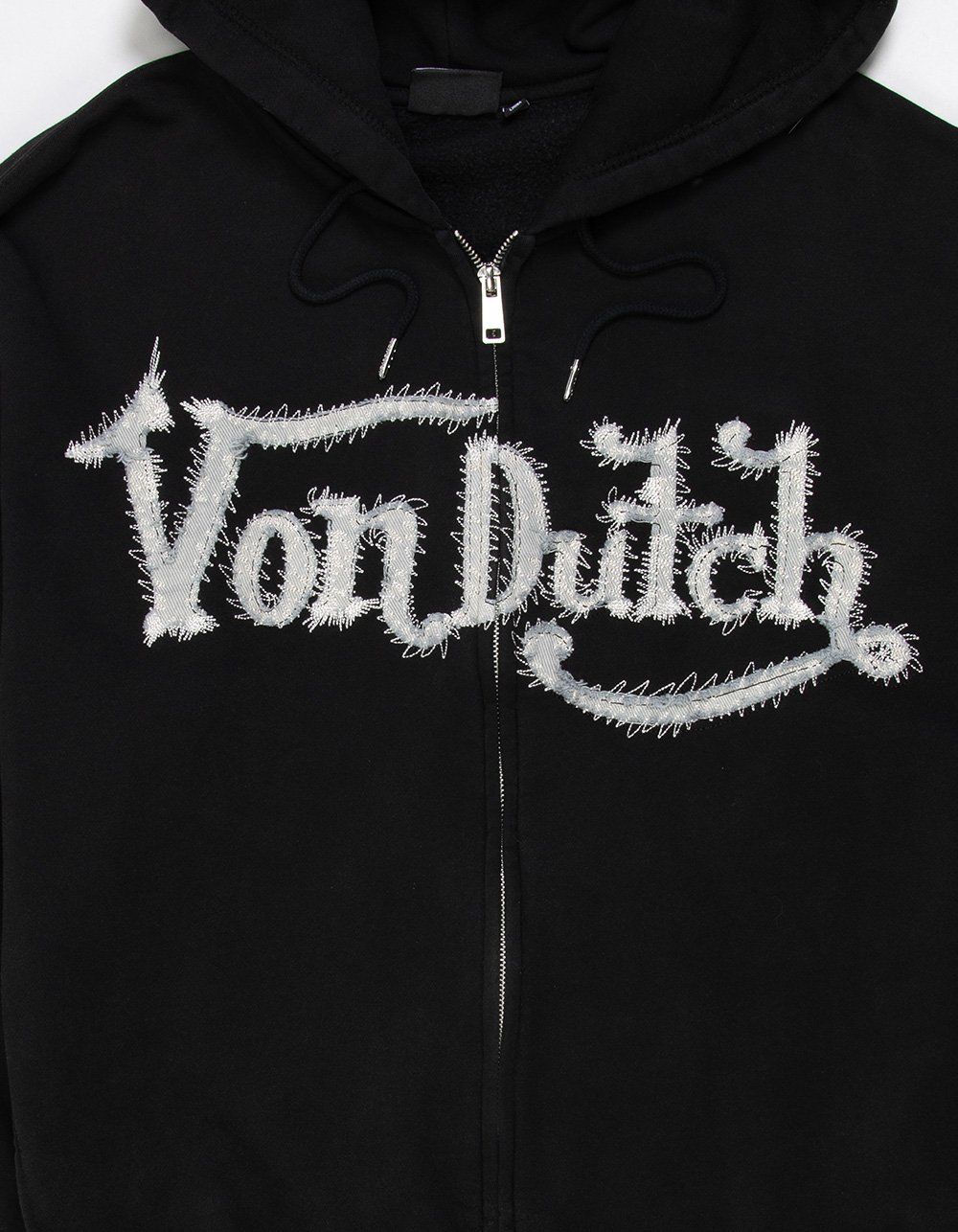 VON DUTCH Patch Mens Zip-Up Hoodie - WASHED BLACK