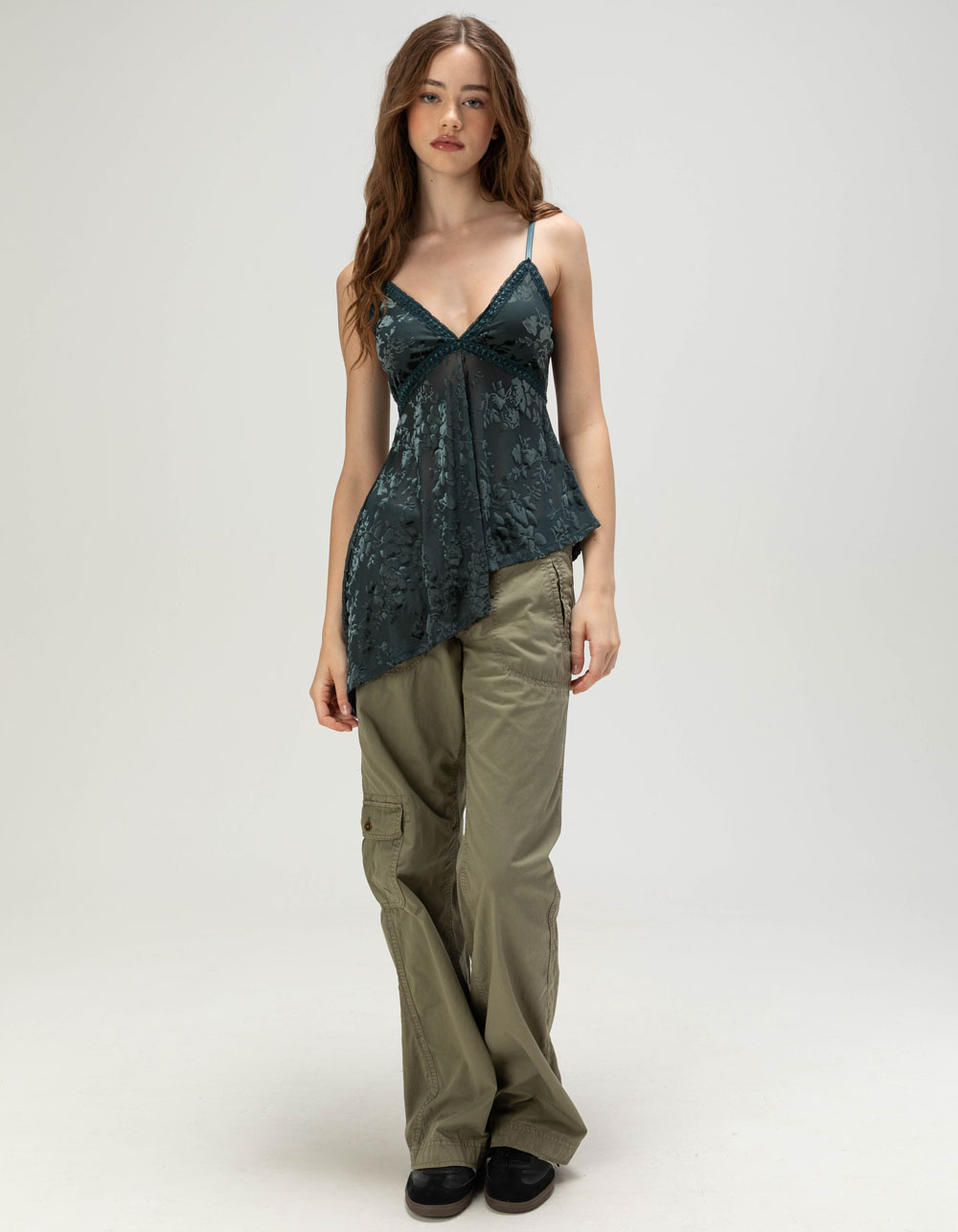 BDG Urban Outfitters Estelle Womens Flocked Cami - TEAL BLUE