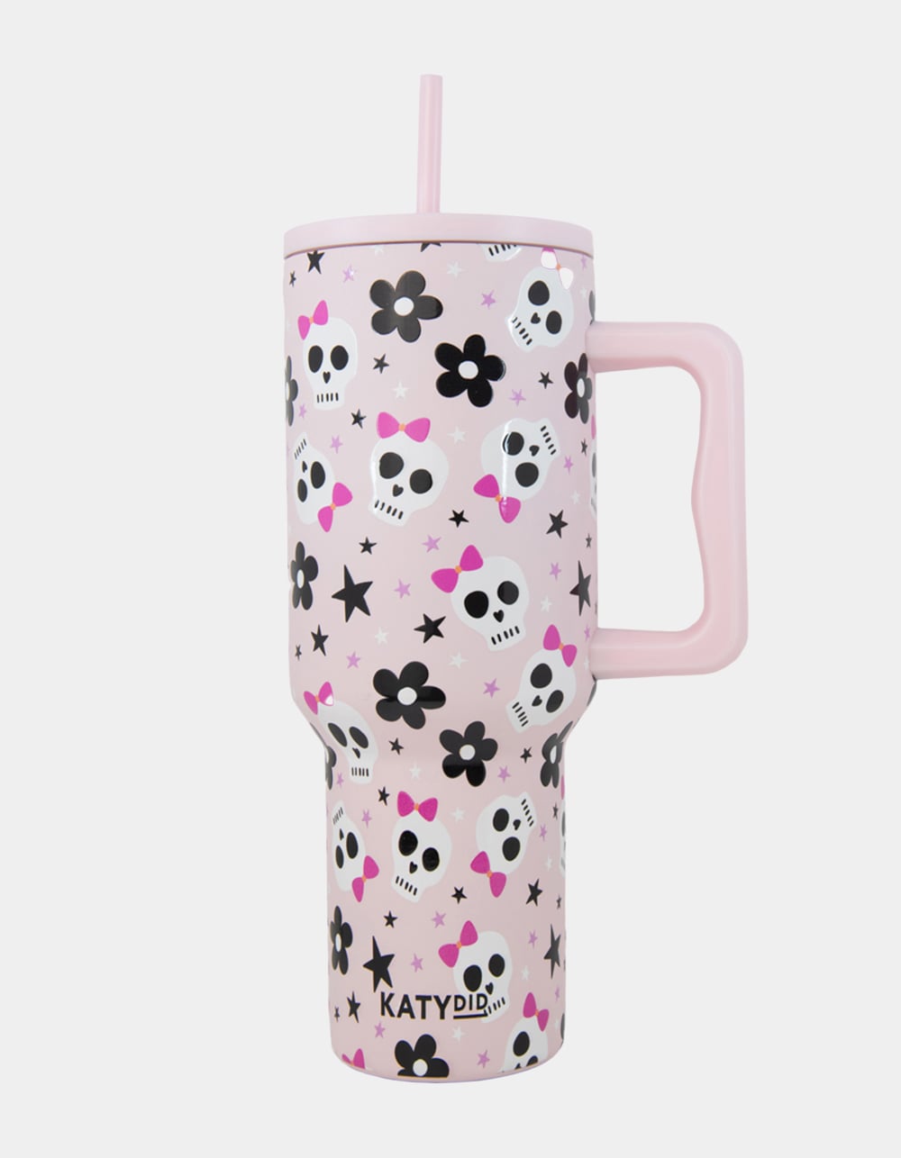 KATYDID Skull Flower Bow 38 oz Tumbler - LIGHT PINK