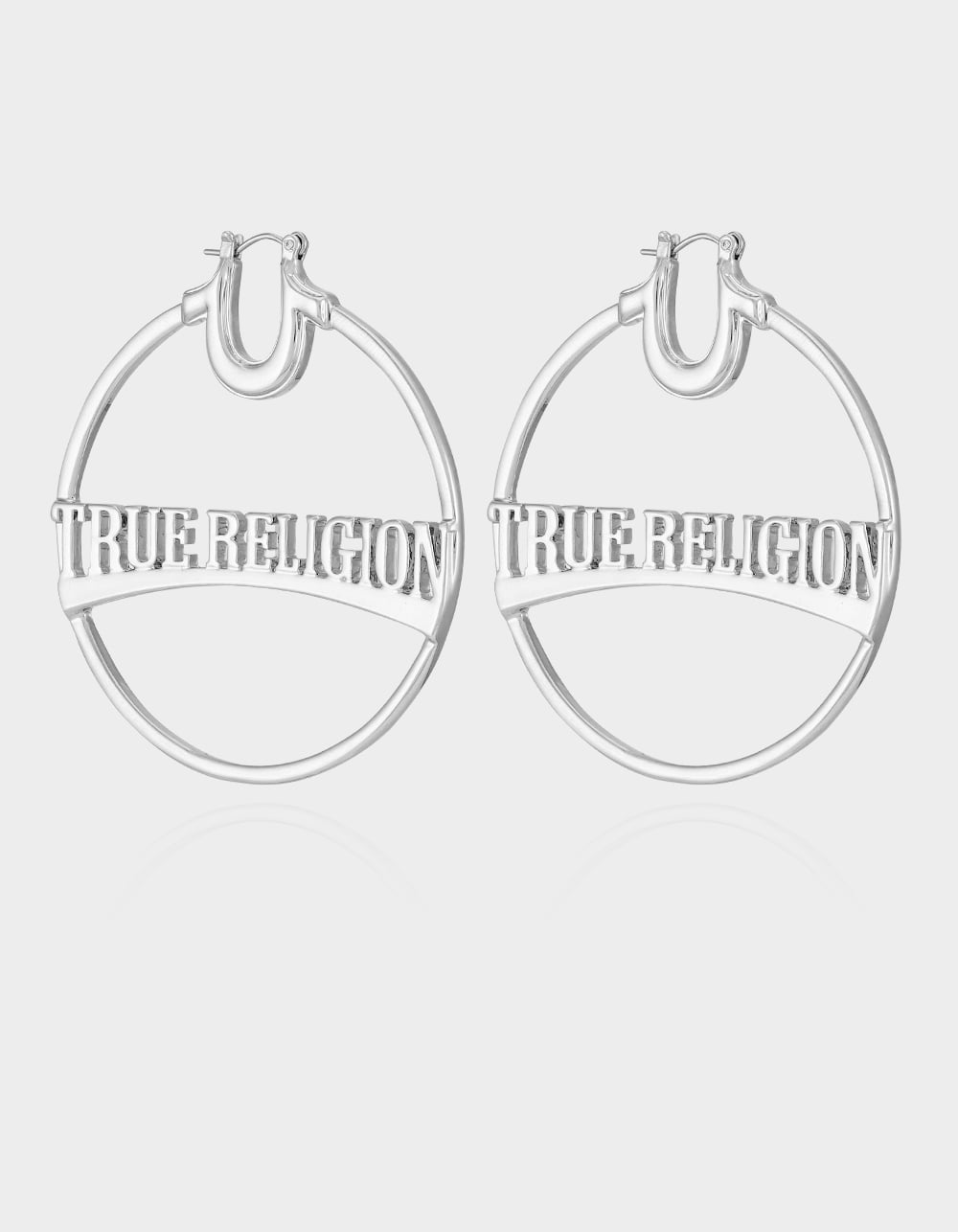 TRUE RELIGION Silver Tone Large Logo Hoop Earrings - SILVER