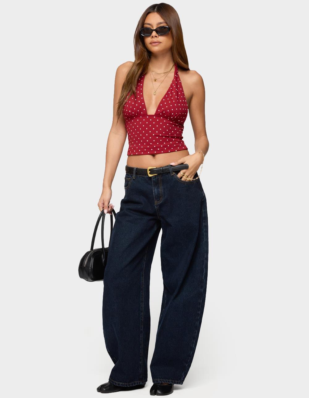 EDIKTED Blaire Polka Dot Halter Top - DK RED