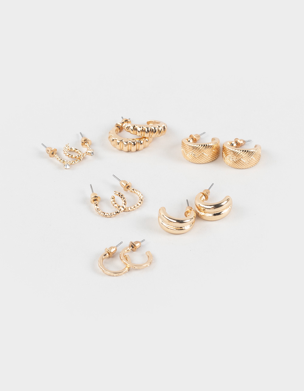 FULL TILT 6 Pack Chunky/Crystal Hoop Earrings - GOLD