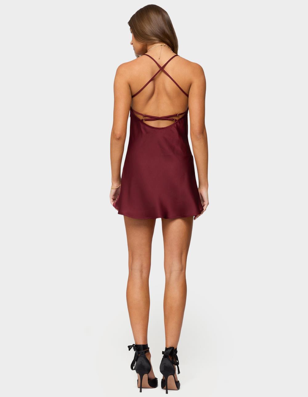 EDIKTED Nalah Satin Effect Mini Dress - DK RED