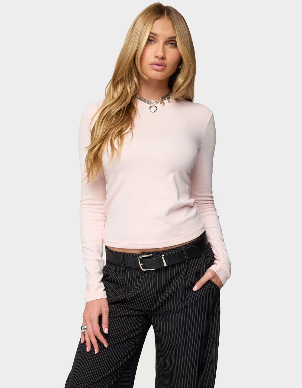 EDIKTED Kiyan Long Sleeve Tee - LIGHT PINK