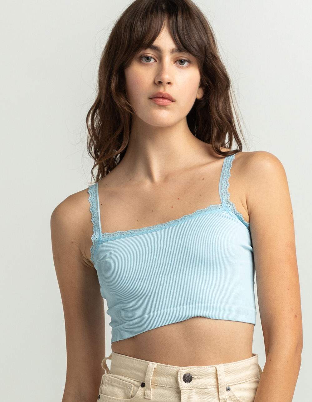 FULL TILT Lace Trim Crop Cami ICE BLUE Tillys