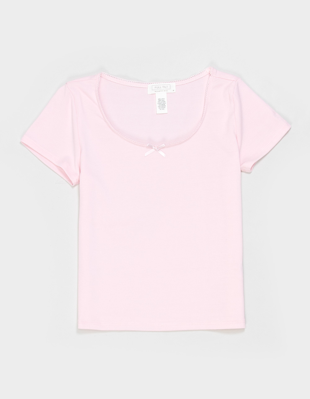 FULL TILT Essentials Girls Bow Trim Tee - LIGHT PINK