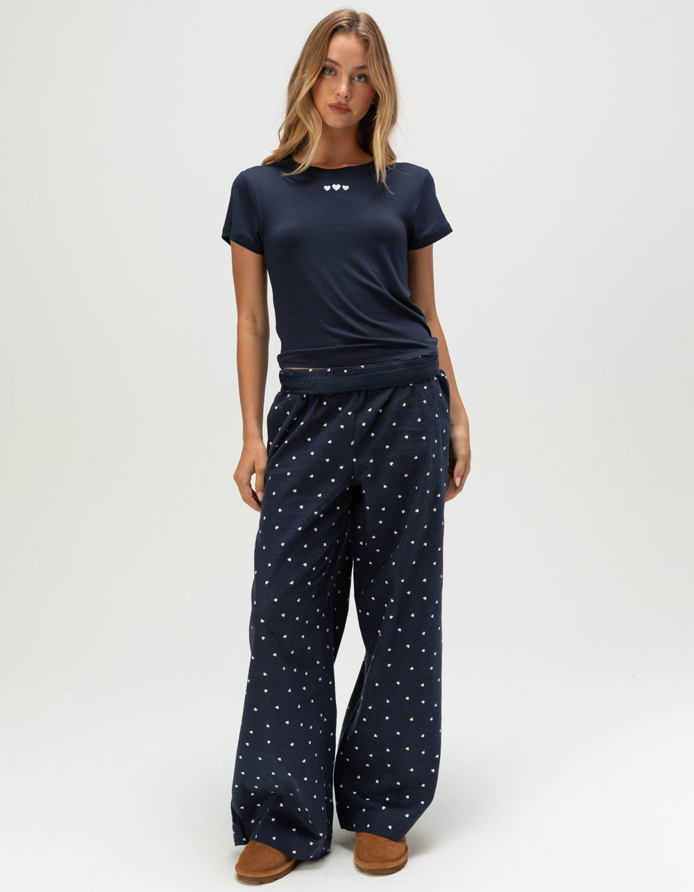 FULL TILT Embroidered Womens Baby Tee - NAVY