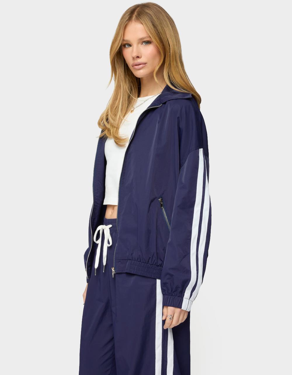 EDIKTED Kieran Stripey Nylon Track Jacket - NAVY