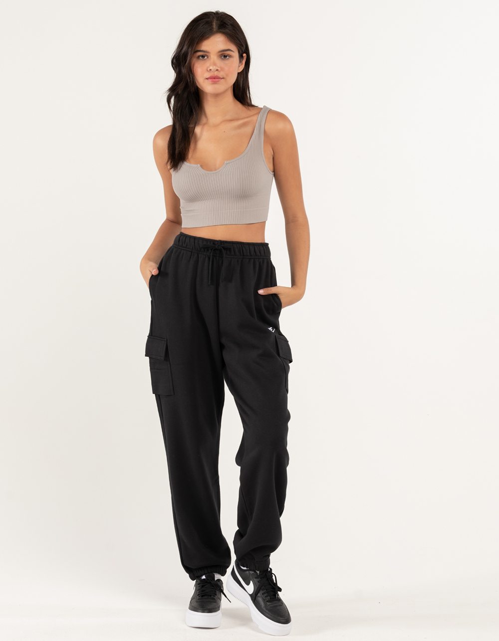 NIKE Sportswear Essentials Club Fleece Womens Cargo Sweatpants - BLACK ...