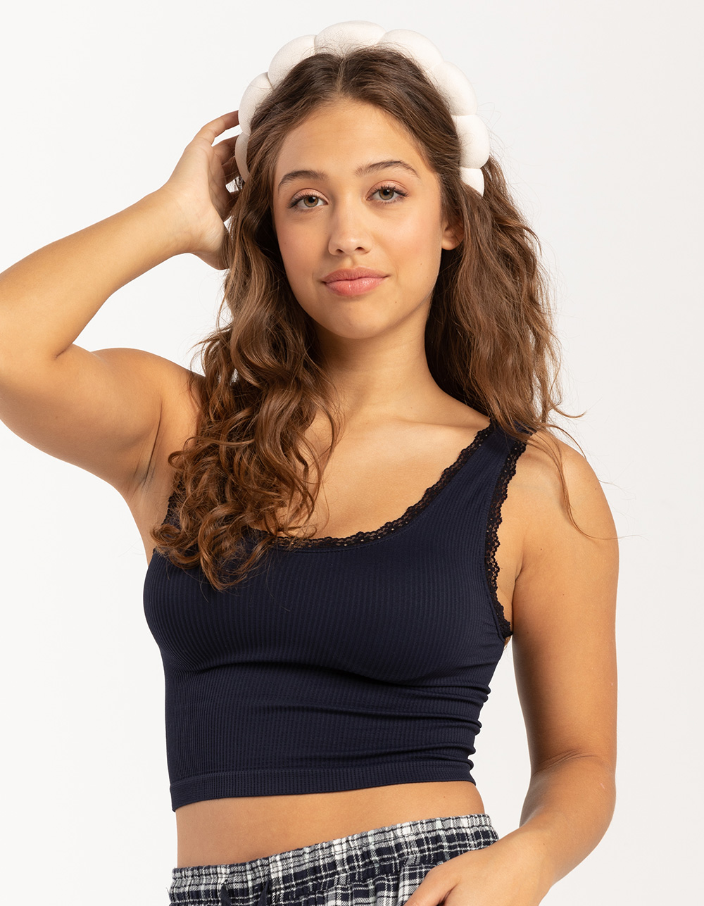 FULL TILT Seamless Lace Trim Womens Tank Top NAVY Tillys