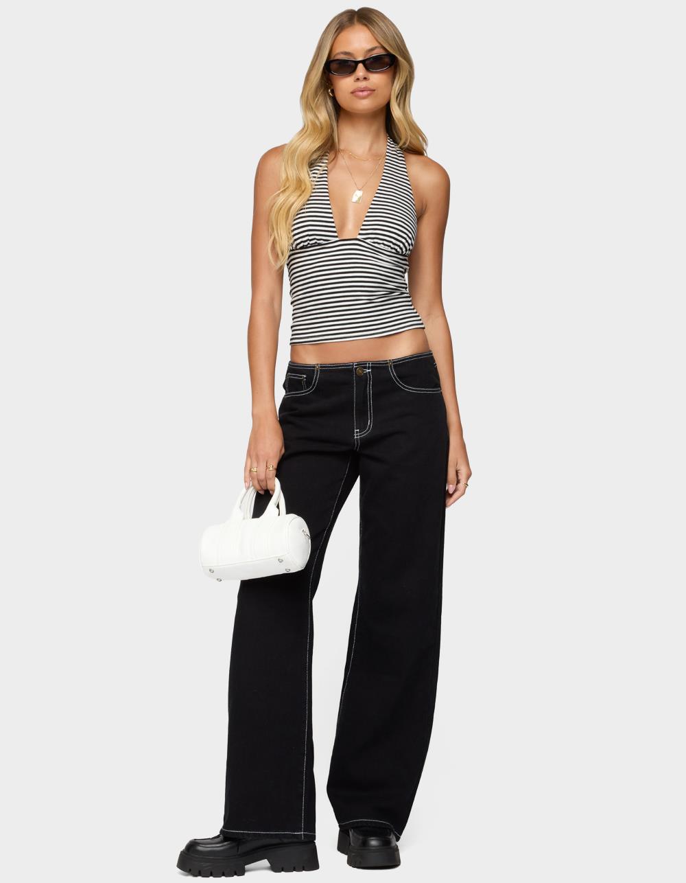 EDIKTED Sage Striped Halter Top - BLACK