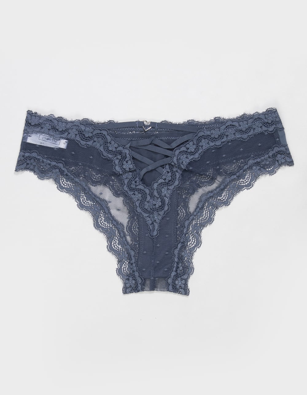 FULL TILT Polka Dot Mesh Back Lace Trim Thong