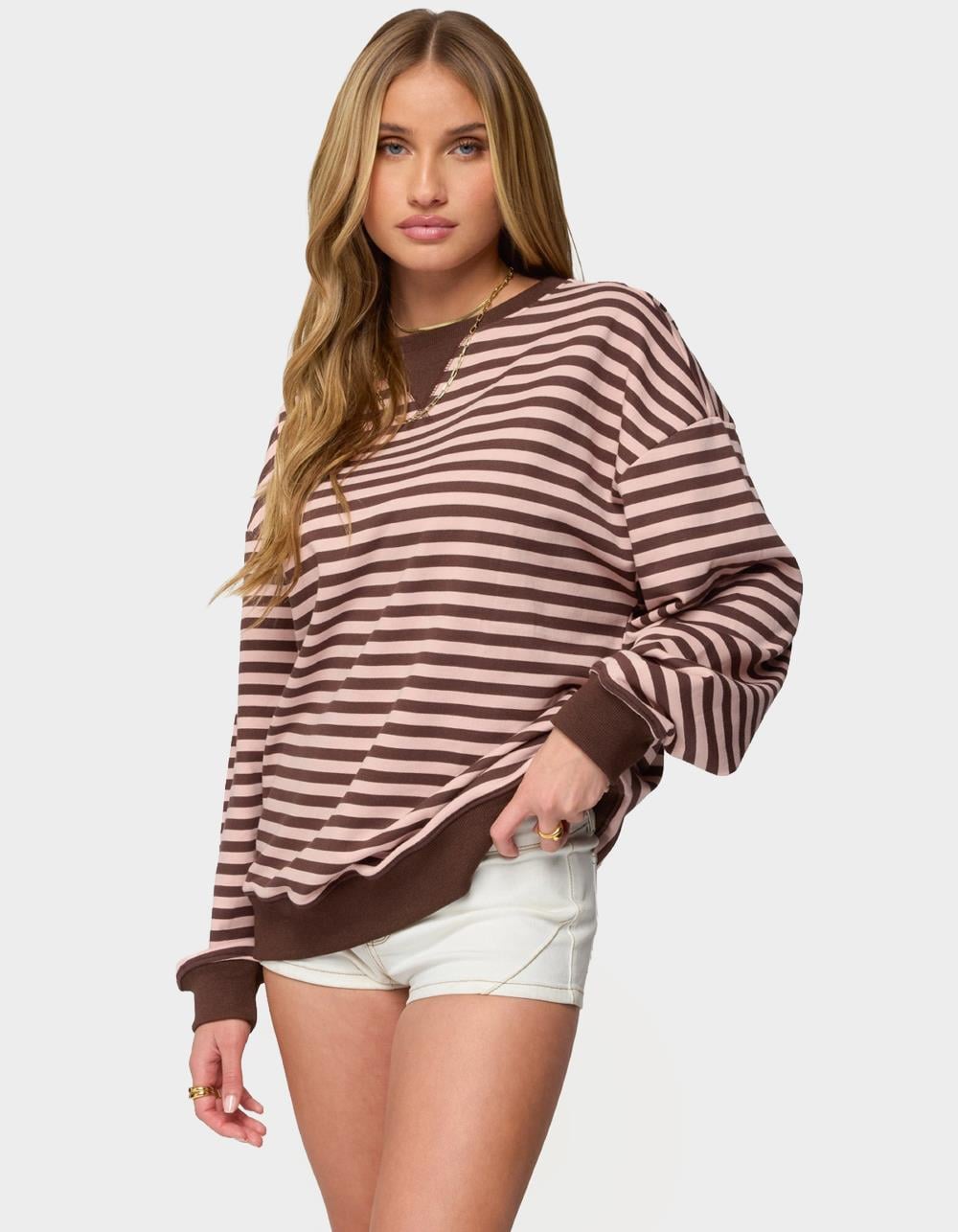 EDIKTED Onda Striped Sweatshirt - BROWN