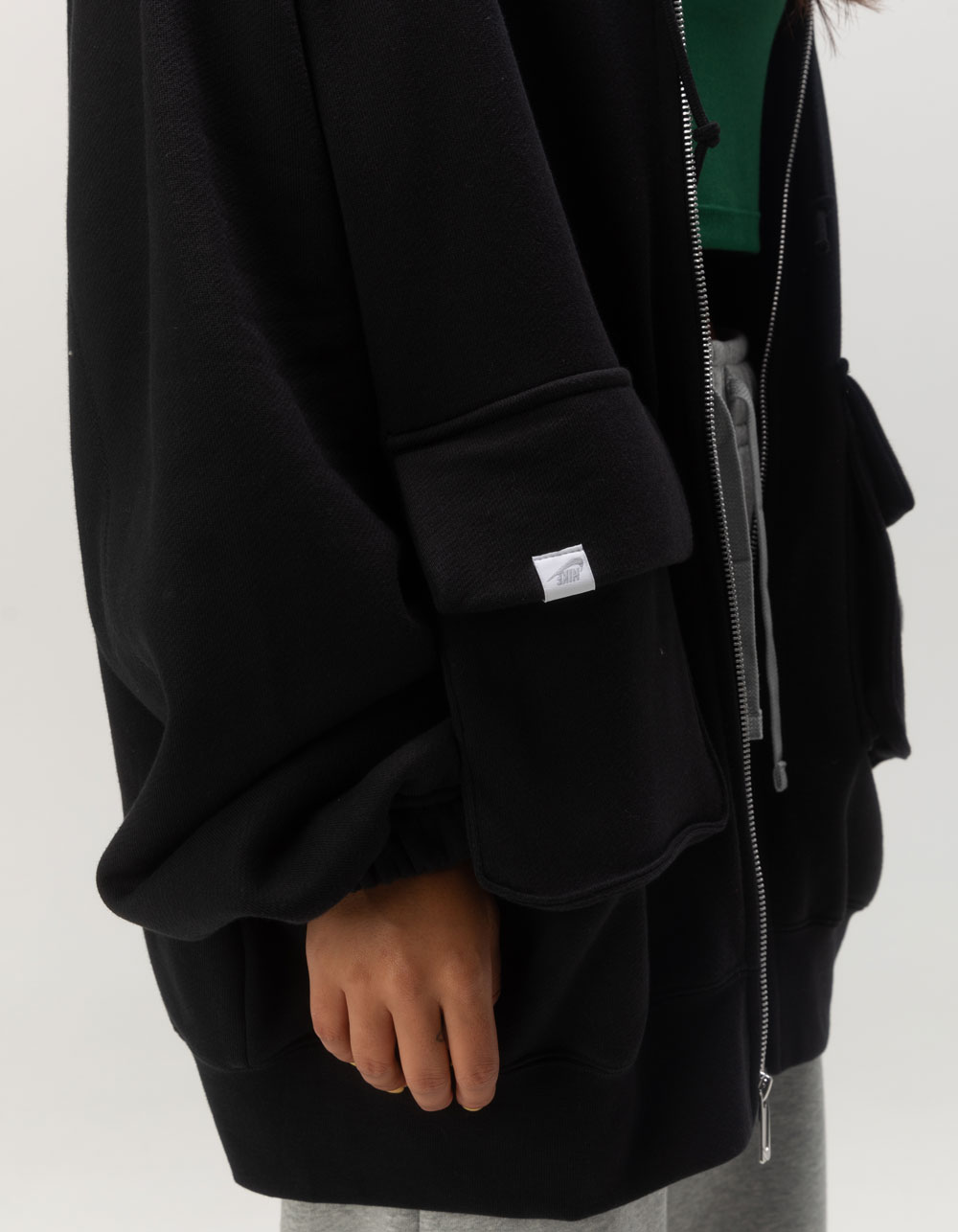 NIKE Sportswear Womens Oversized Zip-Up Hoodie - BLACK
