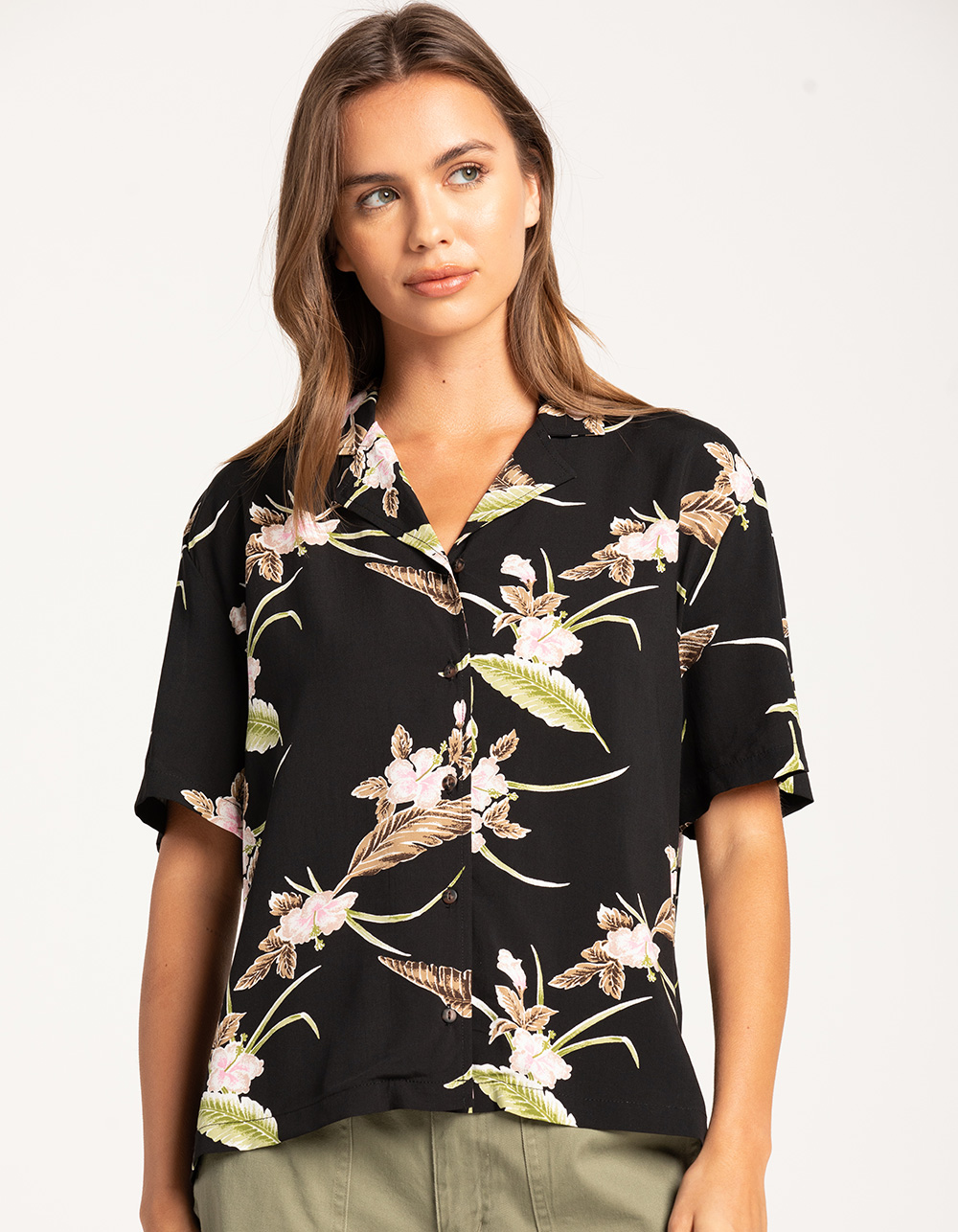 BRIXTON Bunker Paradise Womens Button Up Shirt. - BLACK COMBO