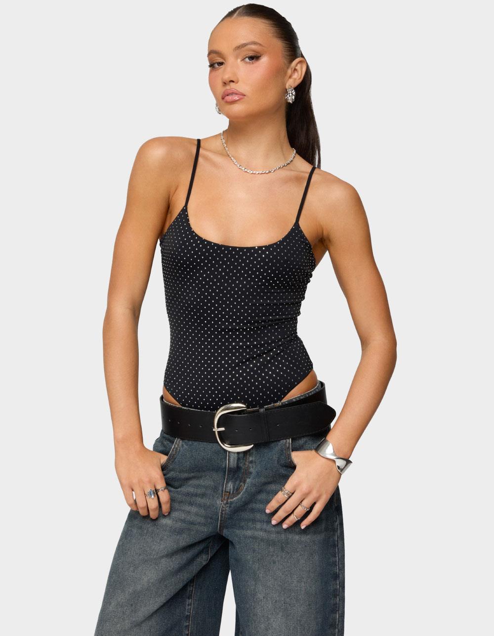 EDIKTED Georgey Rhinestone Bodysuit - BLACK