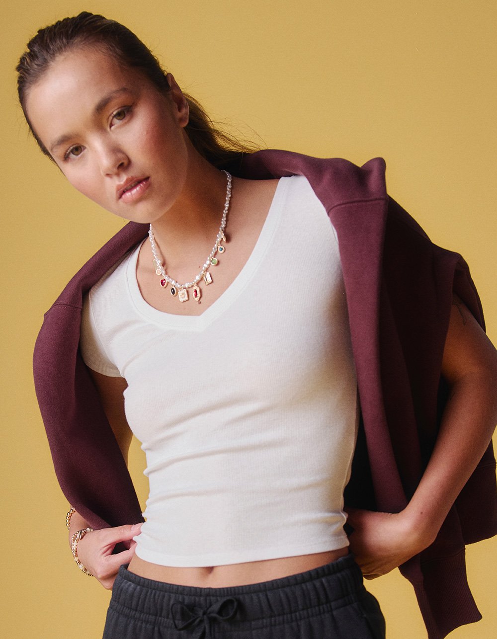 TILLYS V-Neck Rib Womens Tee - WHITE