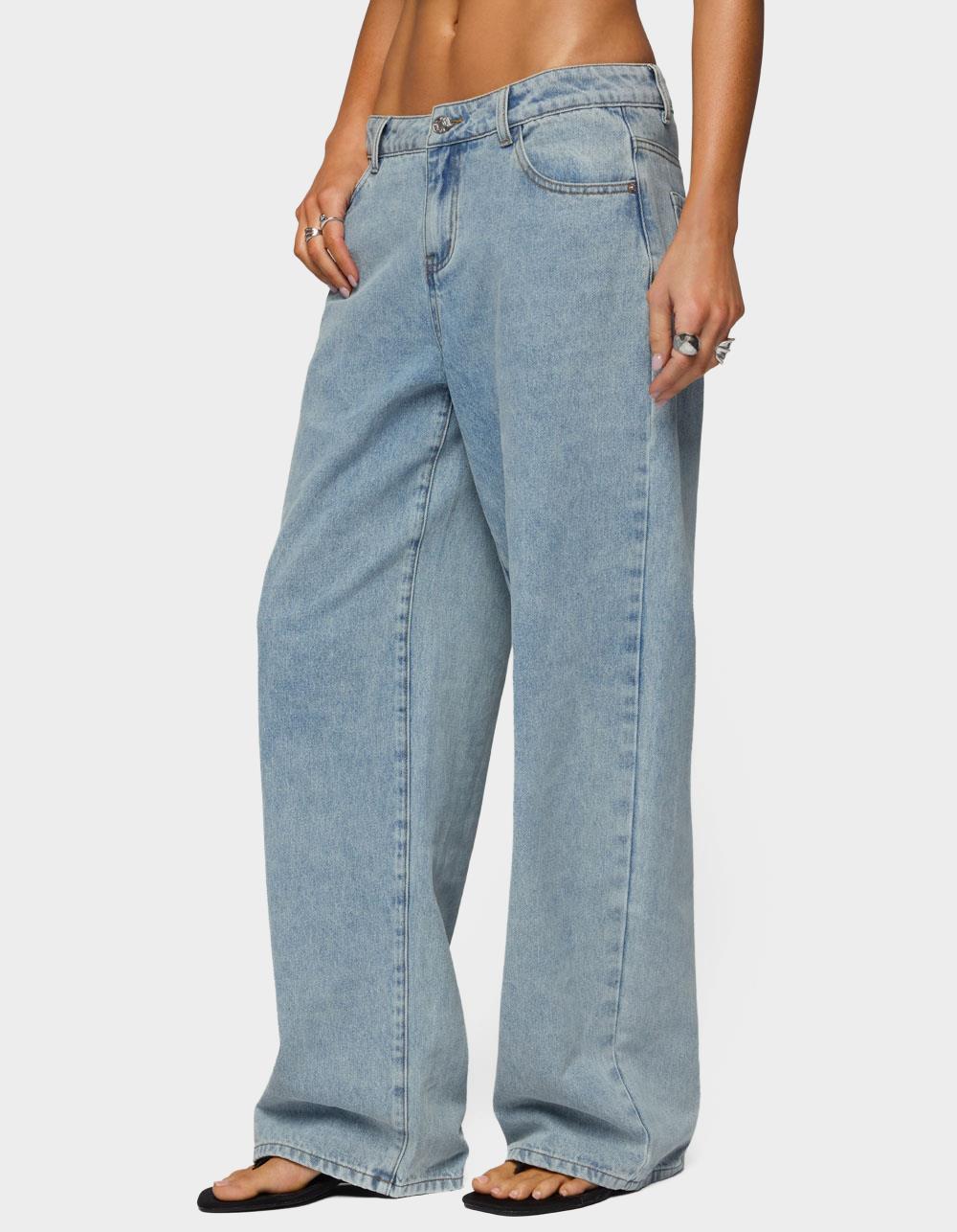 EDIKTED Dalina Washed Low Rise Baggy Jeans - LIGHT BLUE