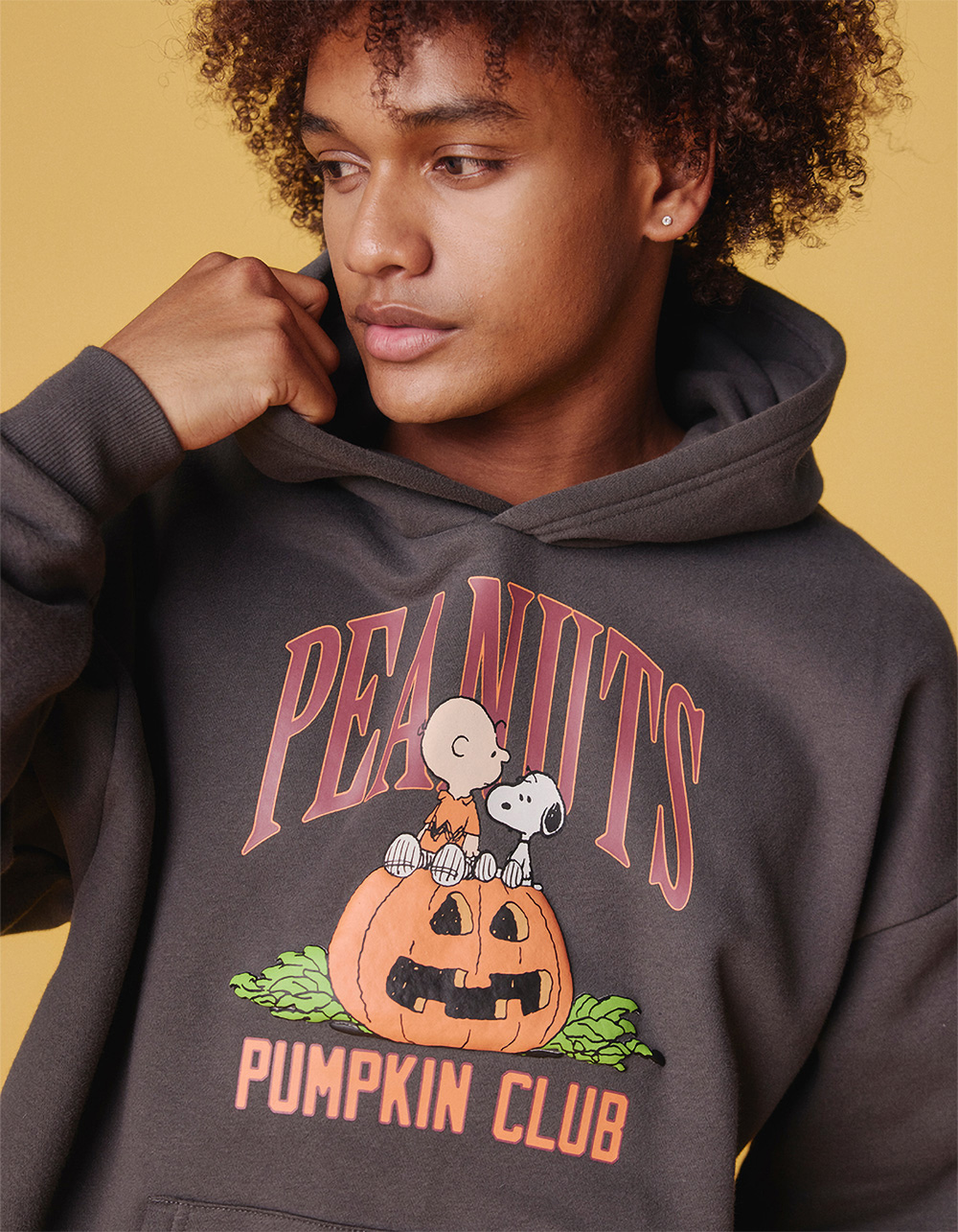 RSQ x Peanuts Pumpkin Club Mens Oversized Hoodie - DARK GRAY