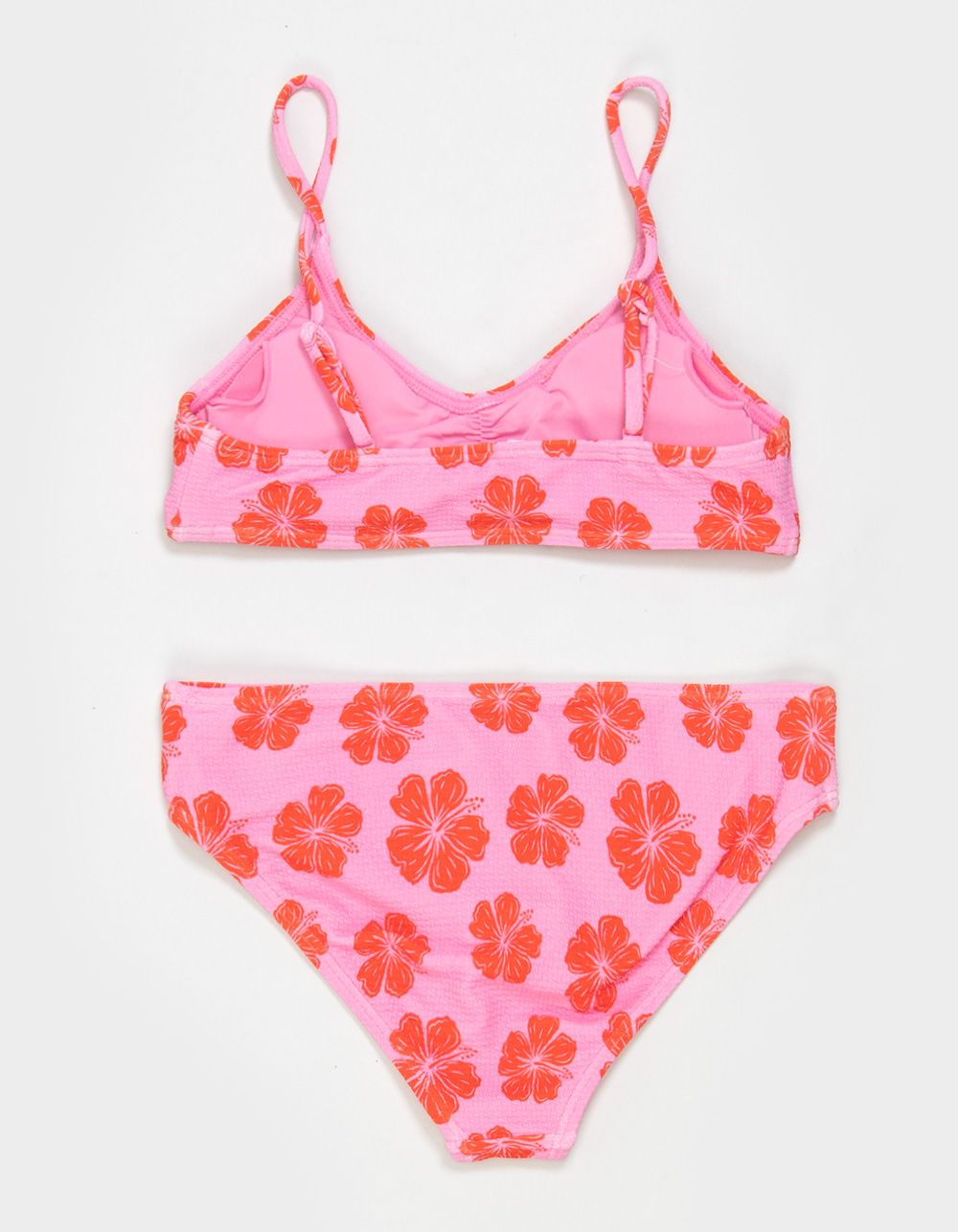 FULL TILT Texture Hibiscus Girls Bralette Bikini Set - PINK COMBO