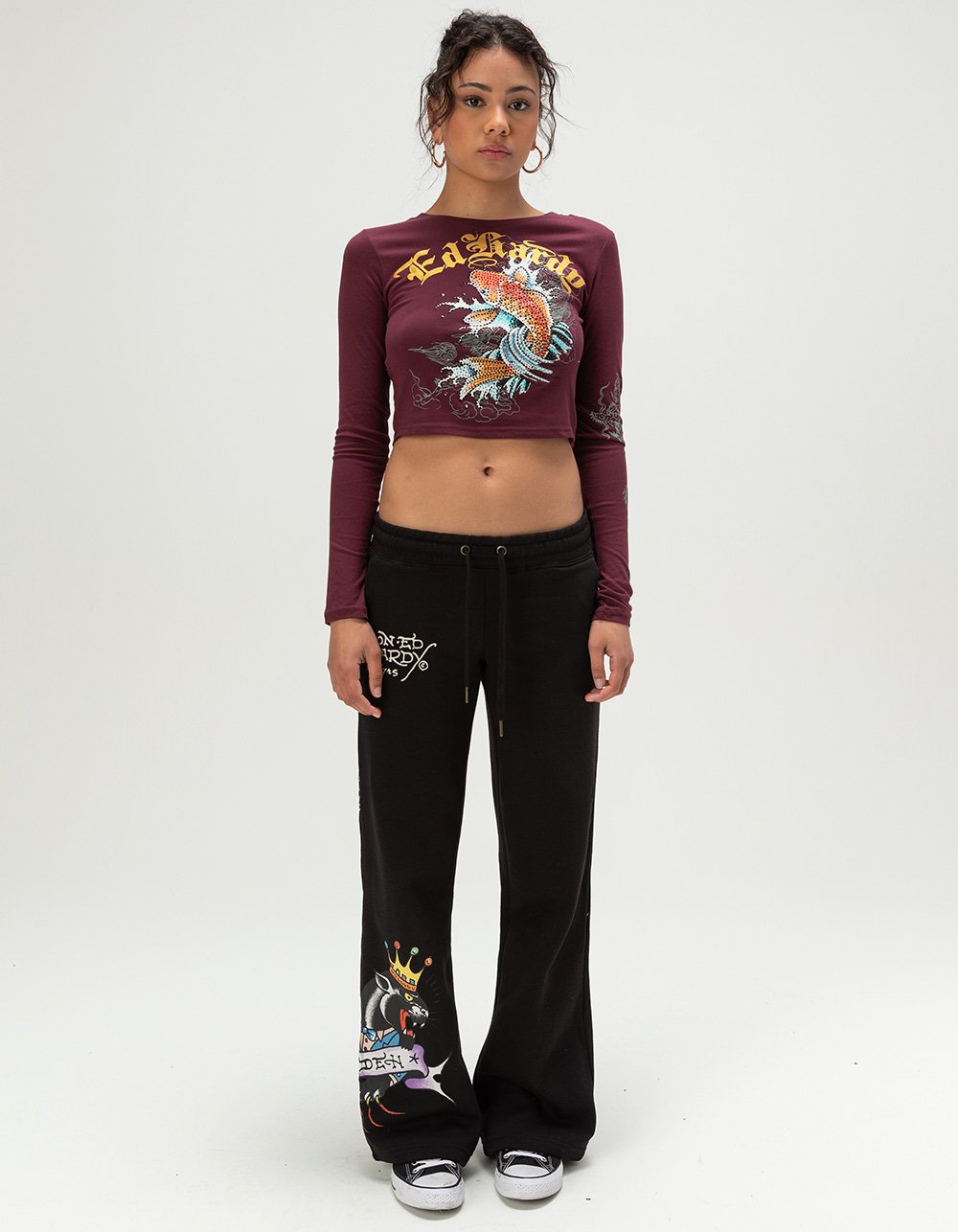 ED HARDY Ice Flower Womens Sweatpants - BLACK