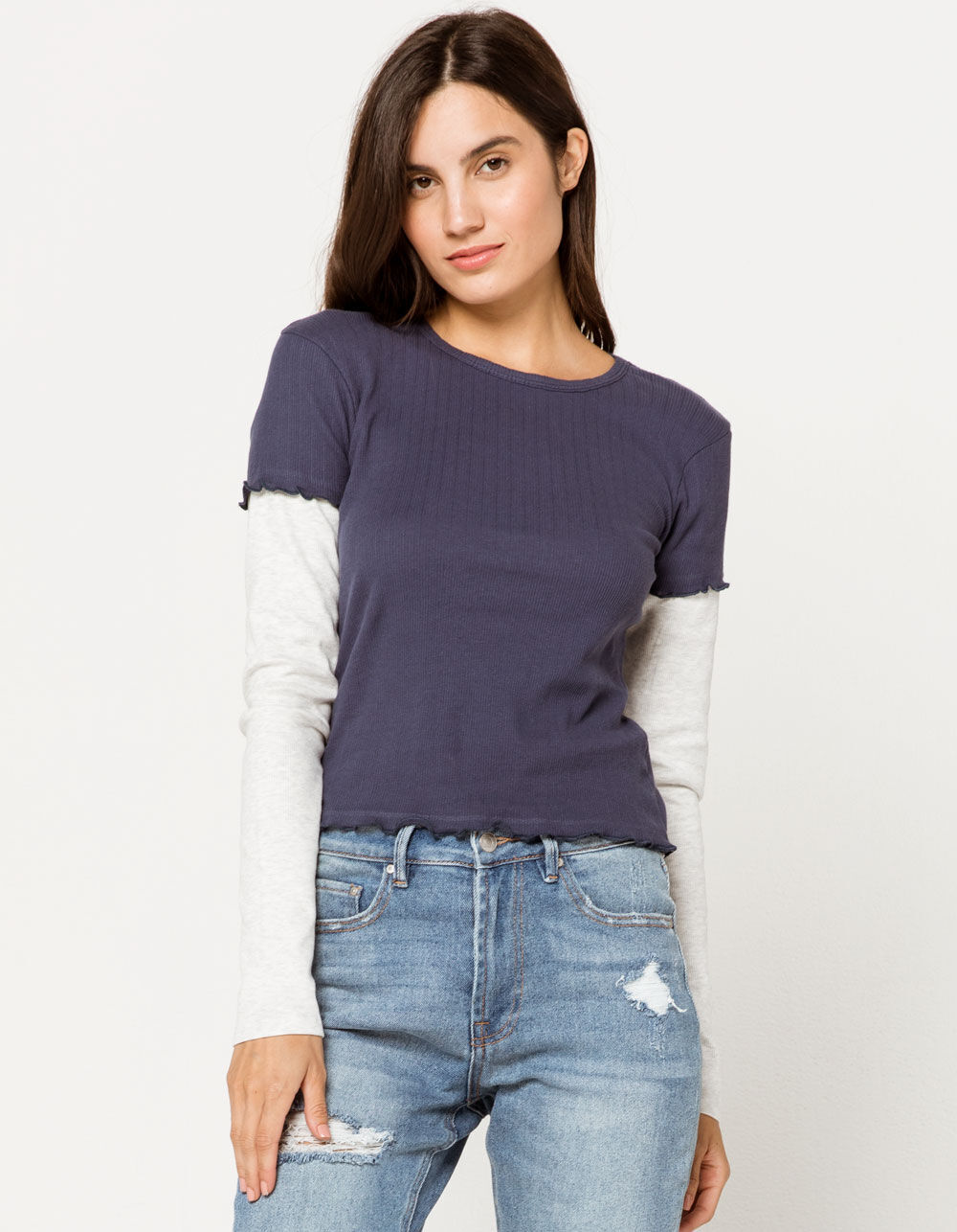 NIKXIE Solid 2-Fer Blue Womens Tee - BLUE COMBO | Tillys