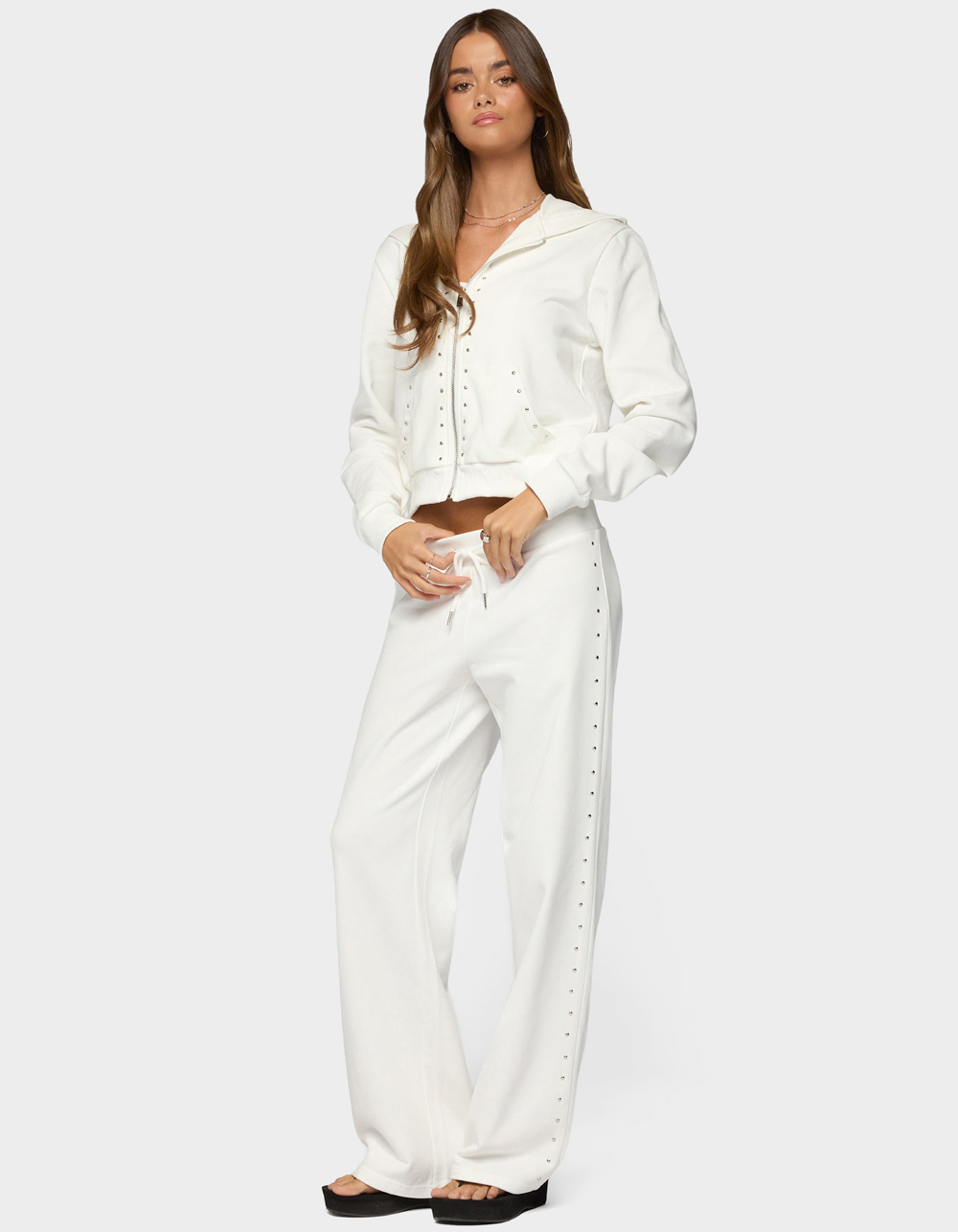 EDIKTED Enid Studded Zip Up Hoodie - WHITE