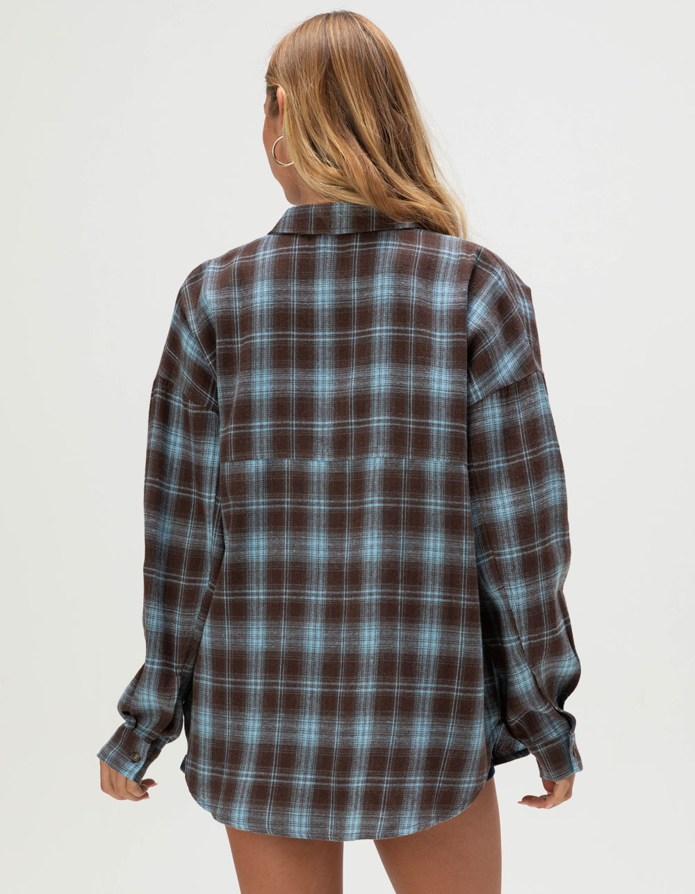 ACOA Womens Oversized Flannel - BROWN/BLUE