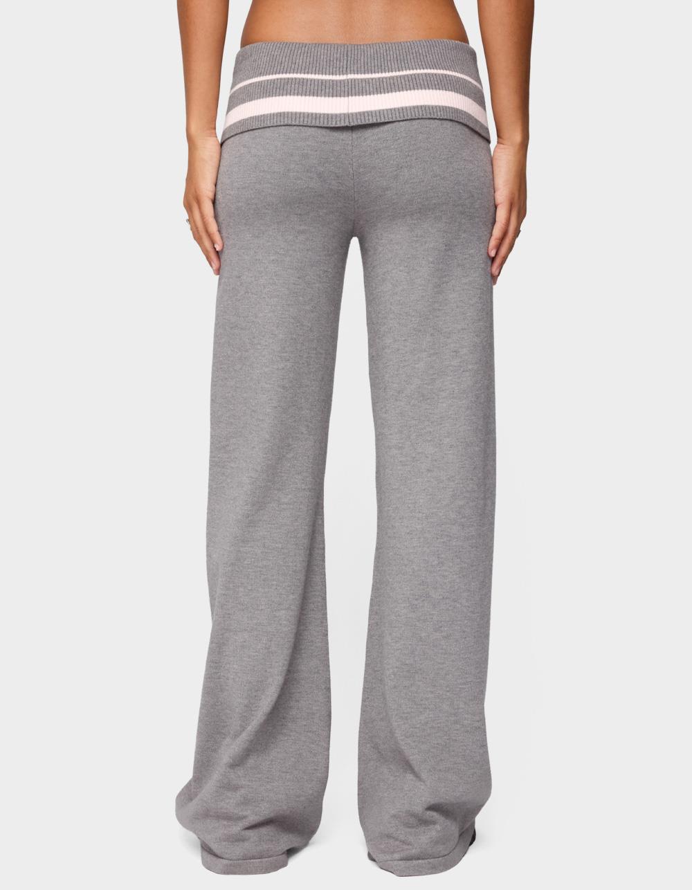 EDIKTED Kaliya Stripey Fold Over Knit Pants - GRAY
