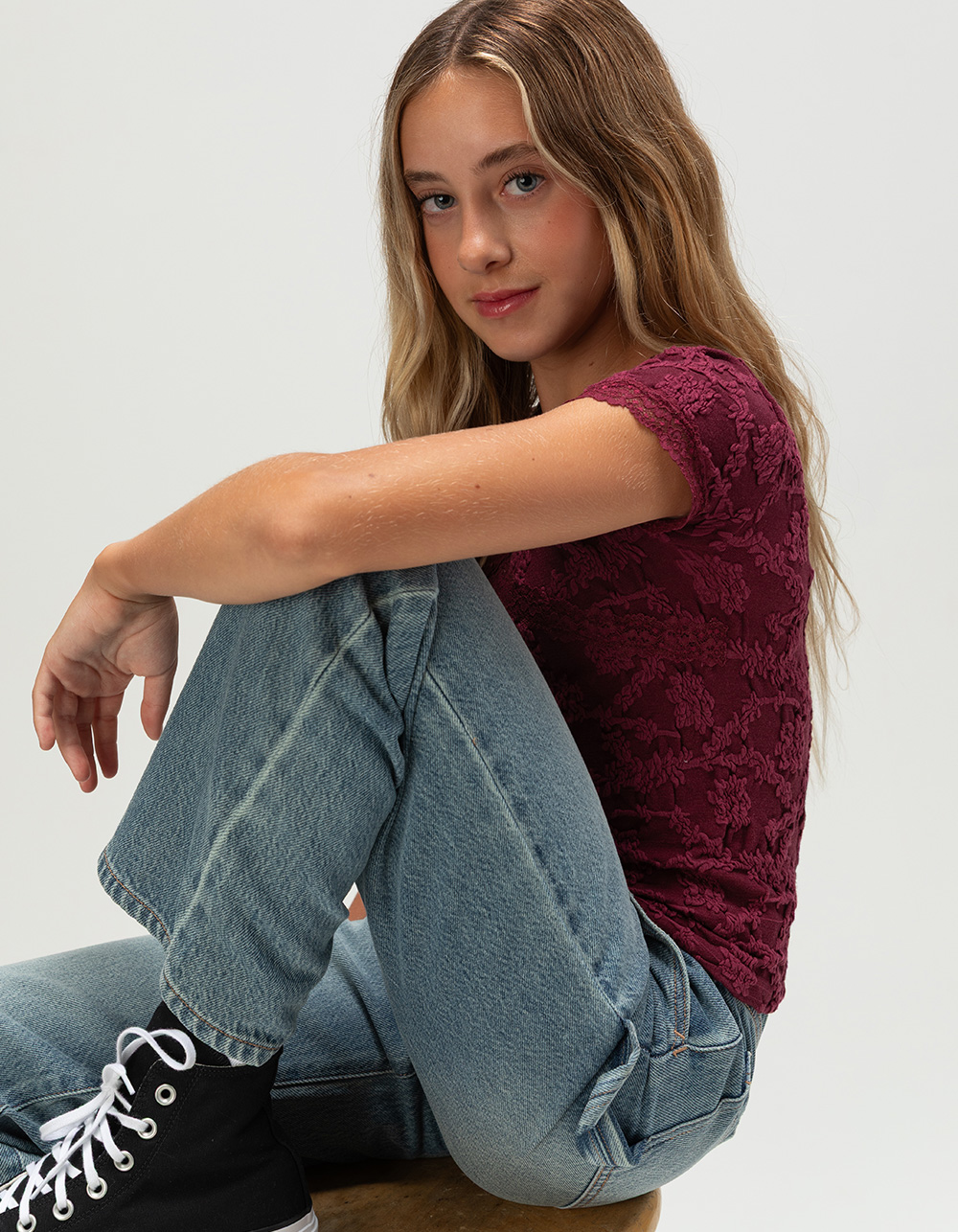 RSQ Girls Lace Seamless Top - BURGUNDY