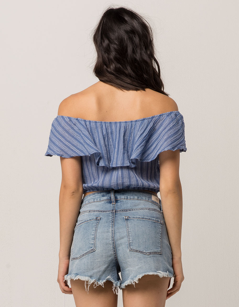 FULL TILT Stripe Womens Off The Shoulder Crop Top - BLUE | Tillys