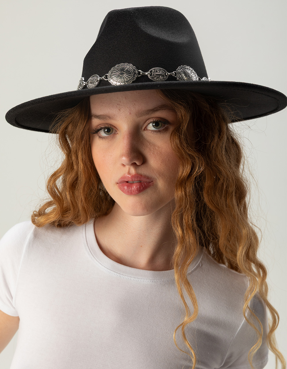 Jessa Concho Flat Brim Womens Cowboy Hat - BLACK