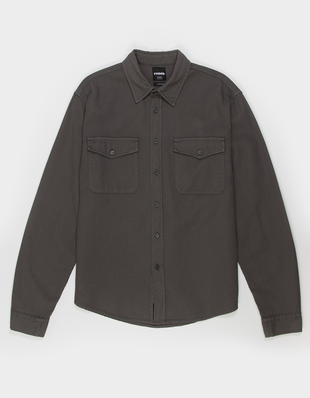 RSQ Mens Waffle Oversized Long Sleeve Button Up Shirt - DARK OLIVE