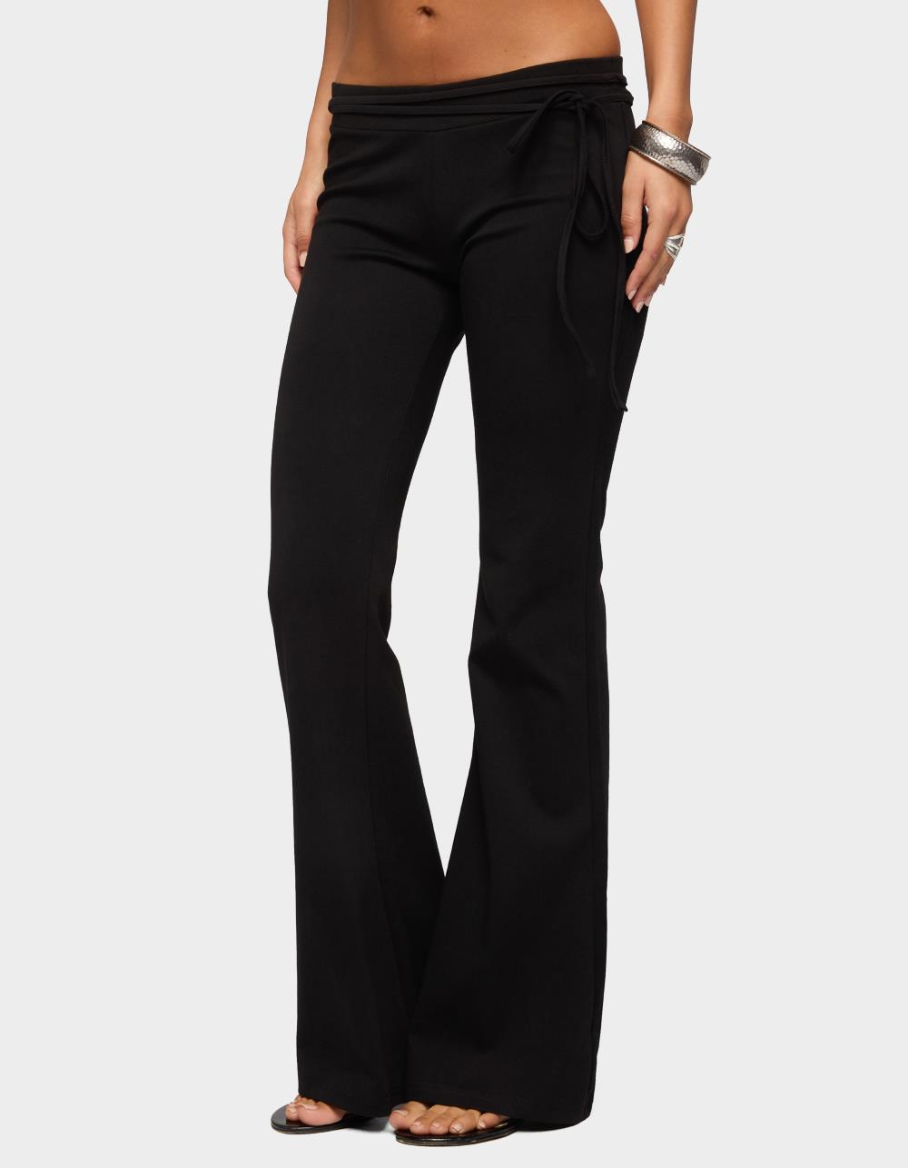 EDIKTED Junipar Waist Tie Flared Pants - BLACK