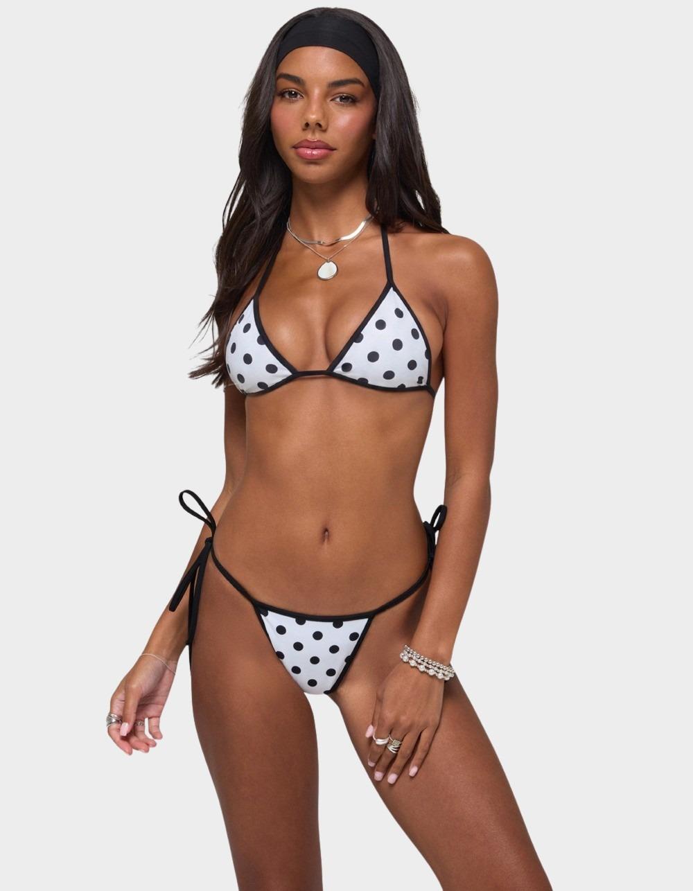 EDIKTED Tora Reversible Polka Dot Triangle Bikini Top - BLACK