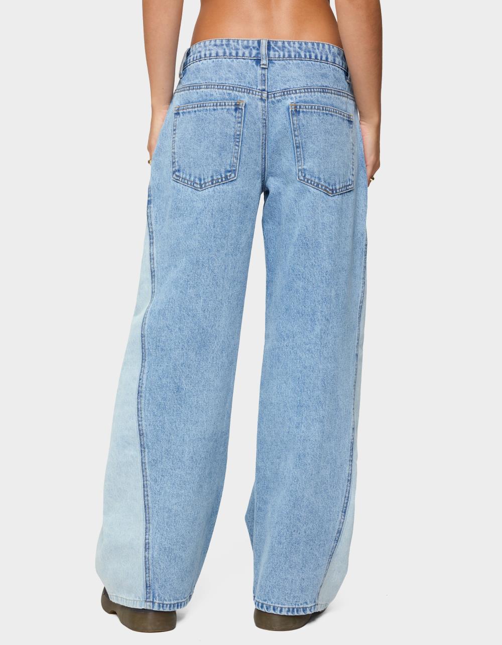 EDIKTED Genna Contrast Panel Low Rise Jeans - LIGHT BLUE