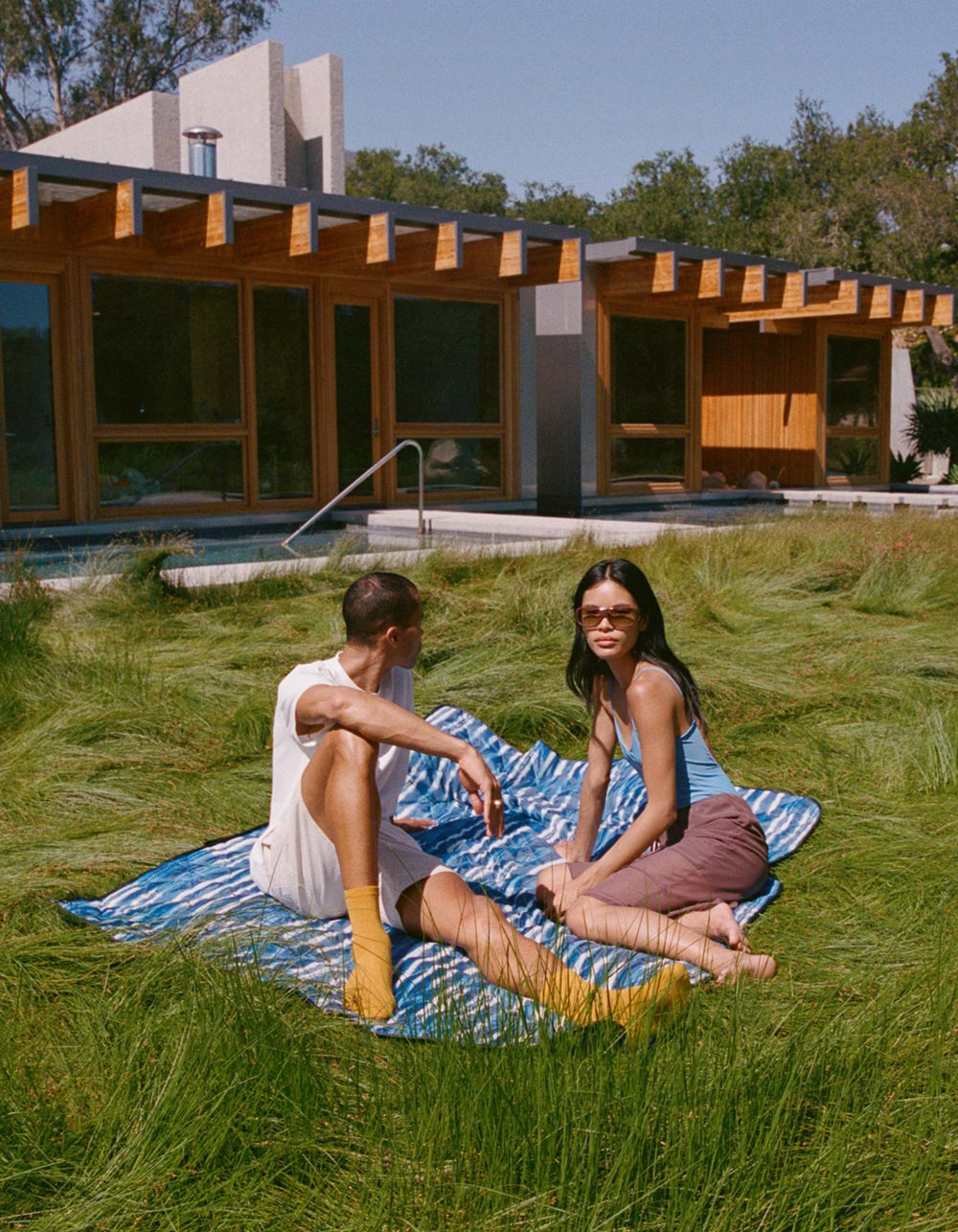 SLOWTIDE Kyoto Packable Outdoor Picnic Blanket - BLUE COMBO