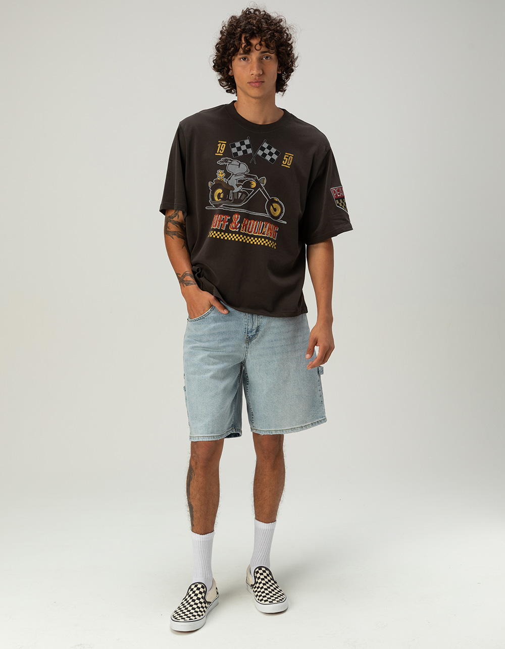 RSQ x Peanuts Racing Mens Boxy Tee - BLACK