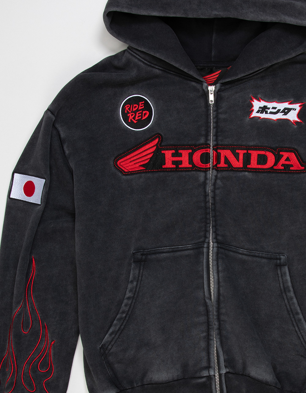 HONDA Daytona Mens Zip-Up Hoodie - WASHED BLACK