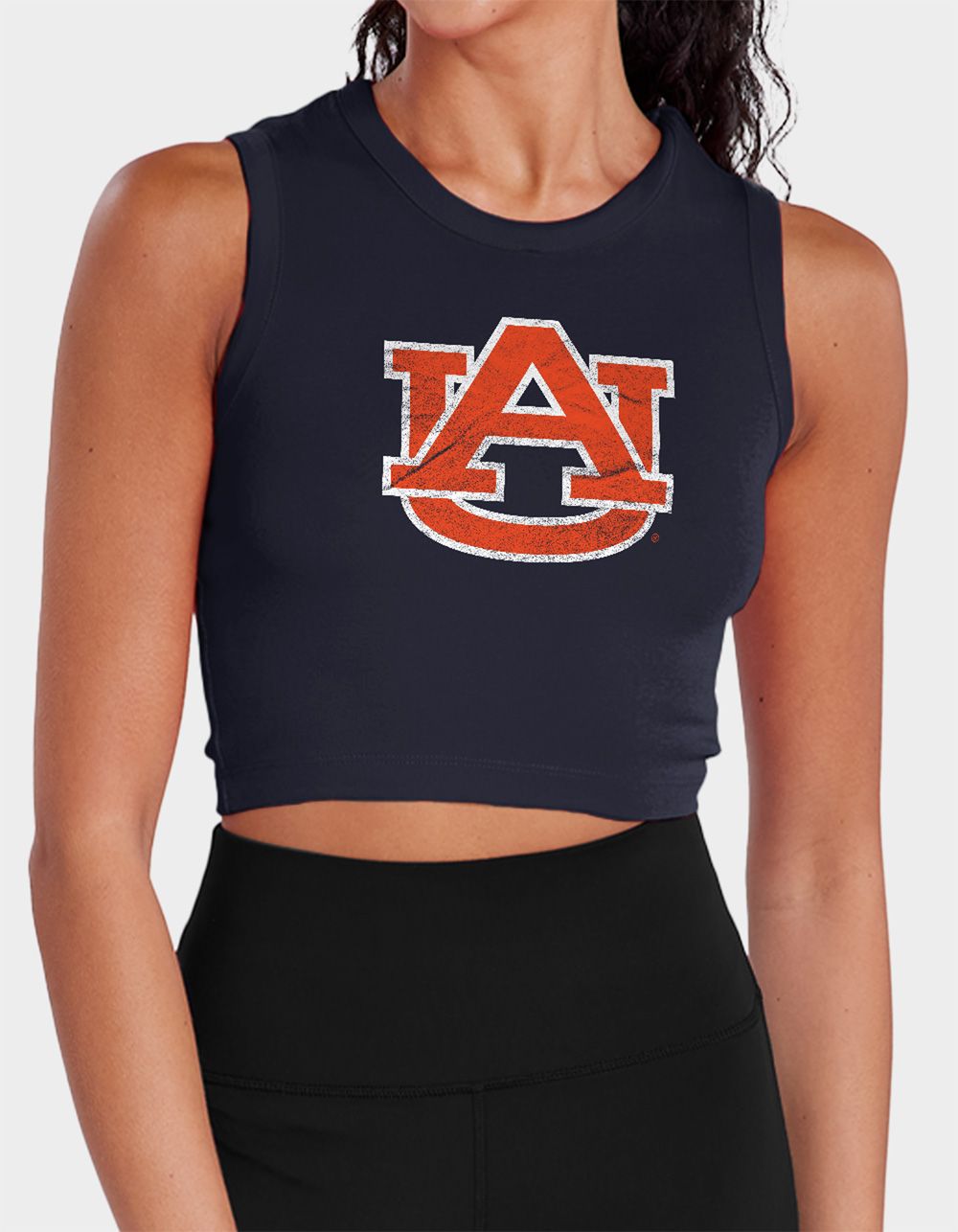 AUBURN UNIVERSITY Distressed Primary Logo Womens Cropped Tank Top - NAVY