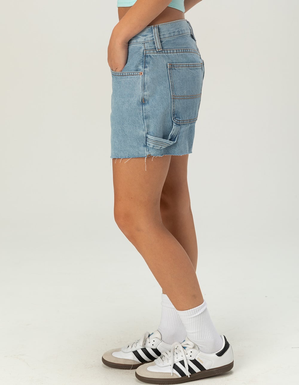 RSQ Womens Low Rise Baggy Carpenter Shorts - LIGHT WASH