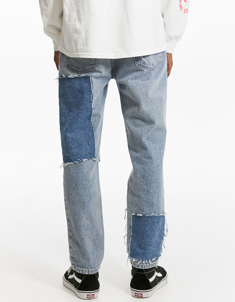 Blue Patchwork Mens Dad Jeans - BLUDN 