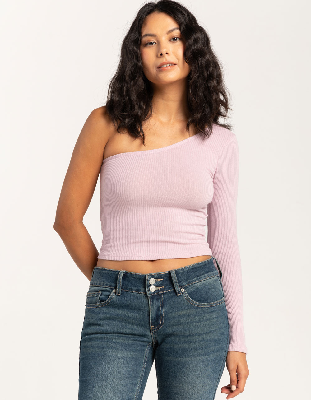 RSQ One Shoulder Long Sleeve Womens Top - LAVENDAR